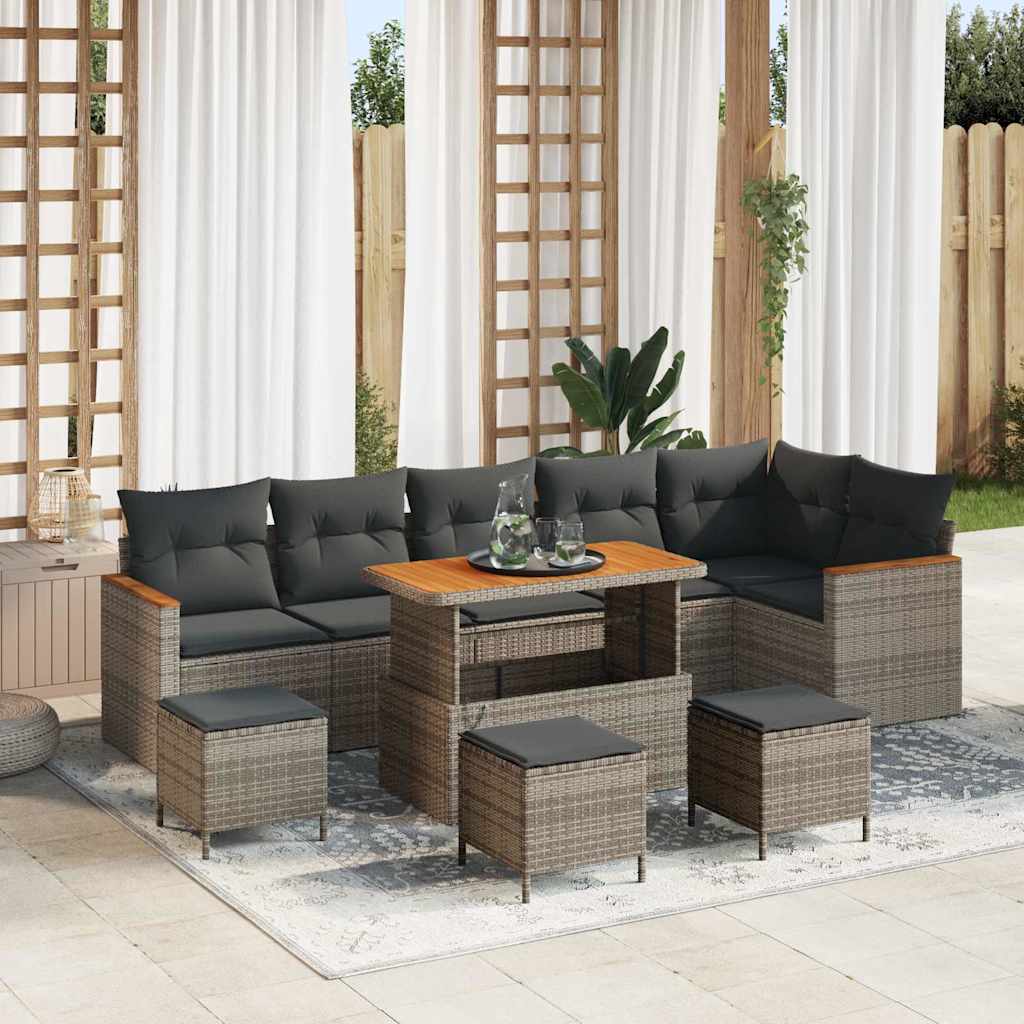 Tuin Sofa Set 10 st 6-Aantal zitplaatsen Grijs Poly riet