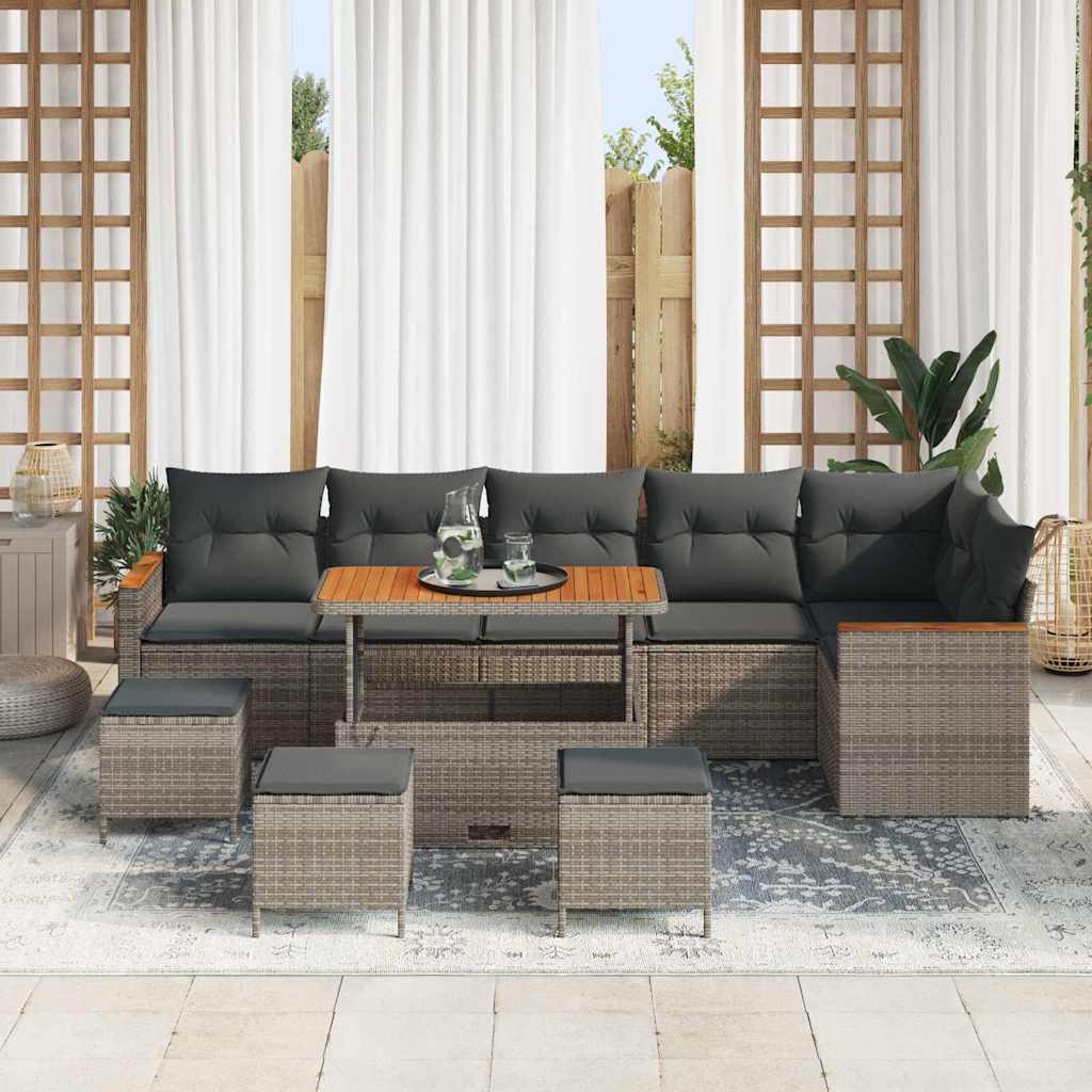 Tuin Sofa Set 10 st 6-Aantal zitplaatsen Grijs Poly riet