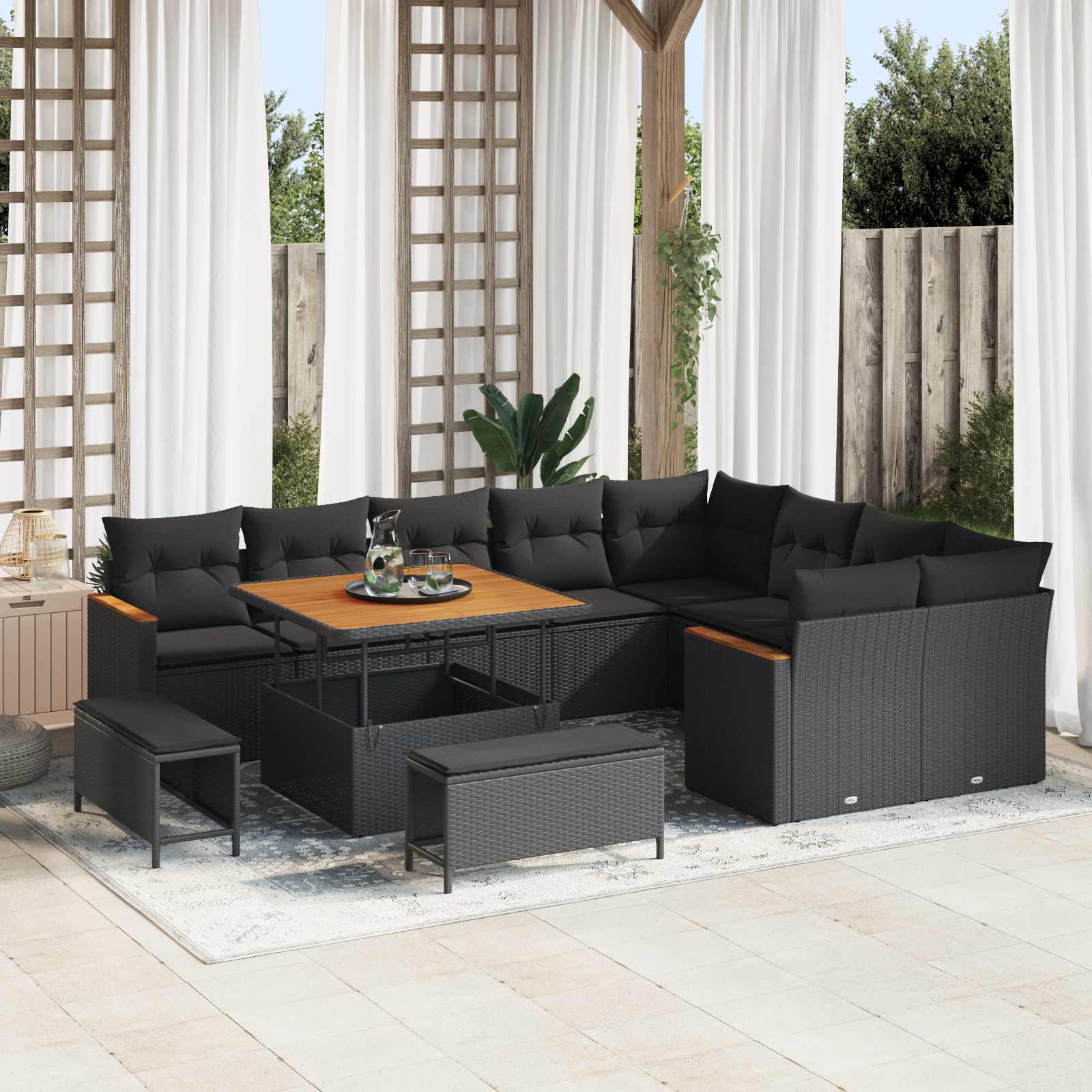 Tuin Sofa Set 12 st 9-Aantal zitplaatsen Zwart Poly Rattan