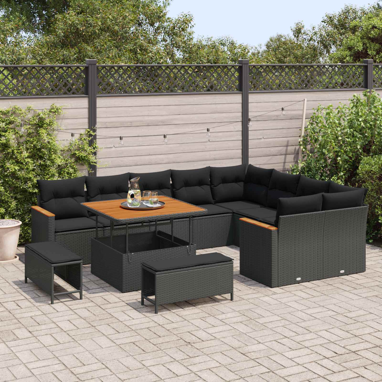Tuin Sofa Set 12 st 9-Aantal zitplaatsen Zwart Poly Rattan