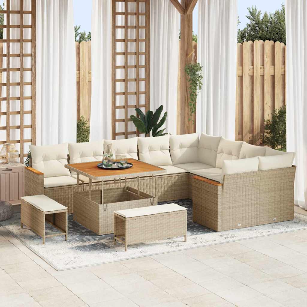 Tuin Sofa Set met kussen met opslag 12 pcs Beige Poly Rattan