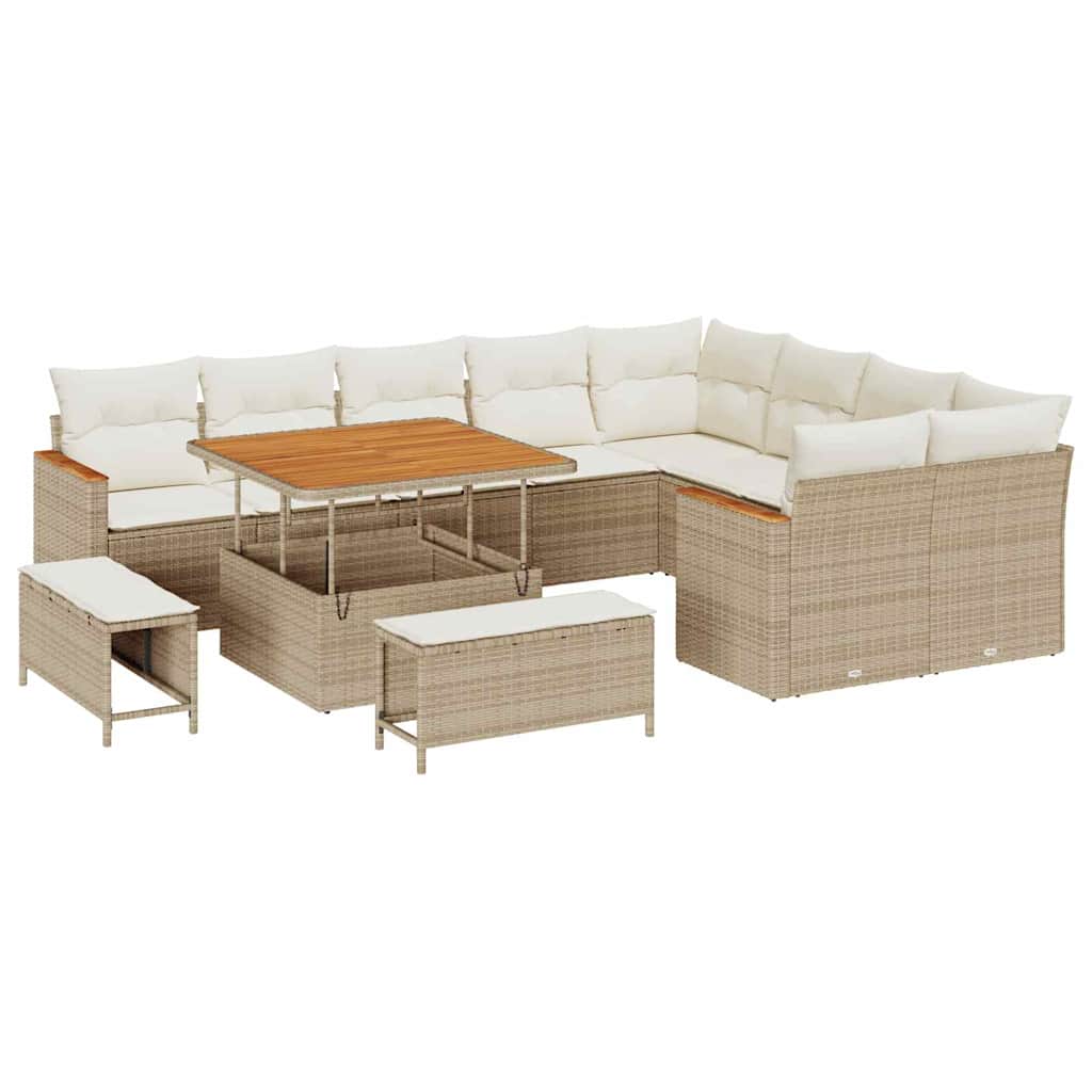 Tuin Sofa Set met kussen met opslag 12 pcs Beige Poly Rattan