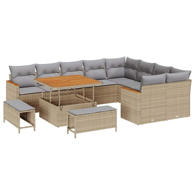 Tuin Sofa Set 12 st 9-Aantal zitplaatsen Beige Poly Rattan
