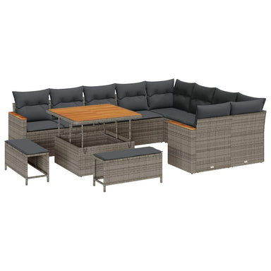 Tuin Sofa Set 12 st 9-Aantal zitplaatsen Grijs Poly Rattan