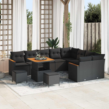 Tuin Sofa Set 12 st 9-Aantal zitplaatsen Zwart Poly Rattan