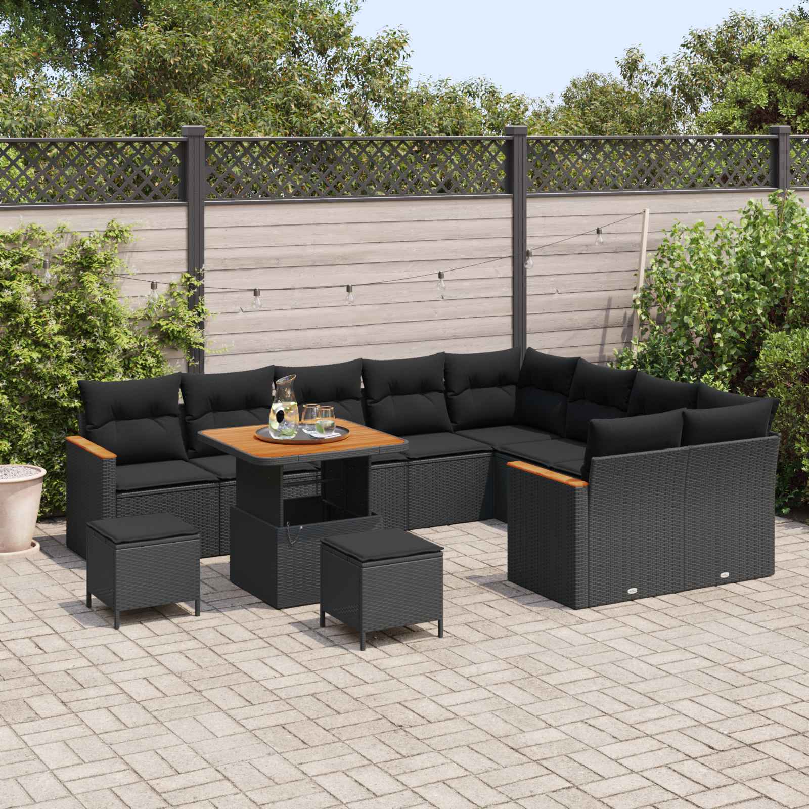 Tuin Sofa Set 12 st 9-Aantal zitplaatsen Zwart Poly Rattan