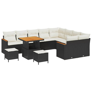 Tuin Sofa Set 12 st 9-Aantal zitplaatsen Zwart Poly Rattan