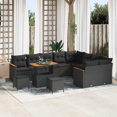 Tuin Sofa Set 12 st 9-Aantal zitplaatsen Zwart Poly Rattan