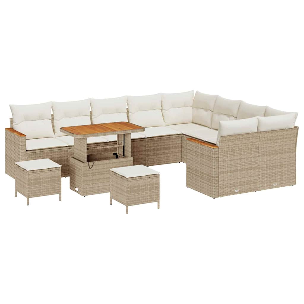 Tuin Sofa Set met kussen met opslag 12 pcs Beige Poly Rattan