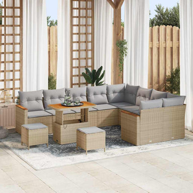 Tuin Sofa Set 12 st 9-Aantal zitplaatsen Beige Poly Rattan