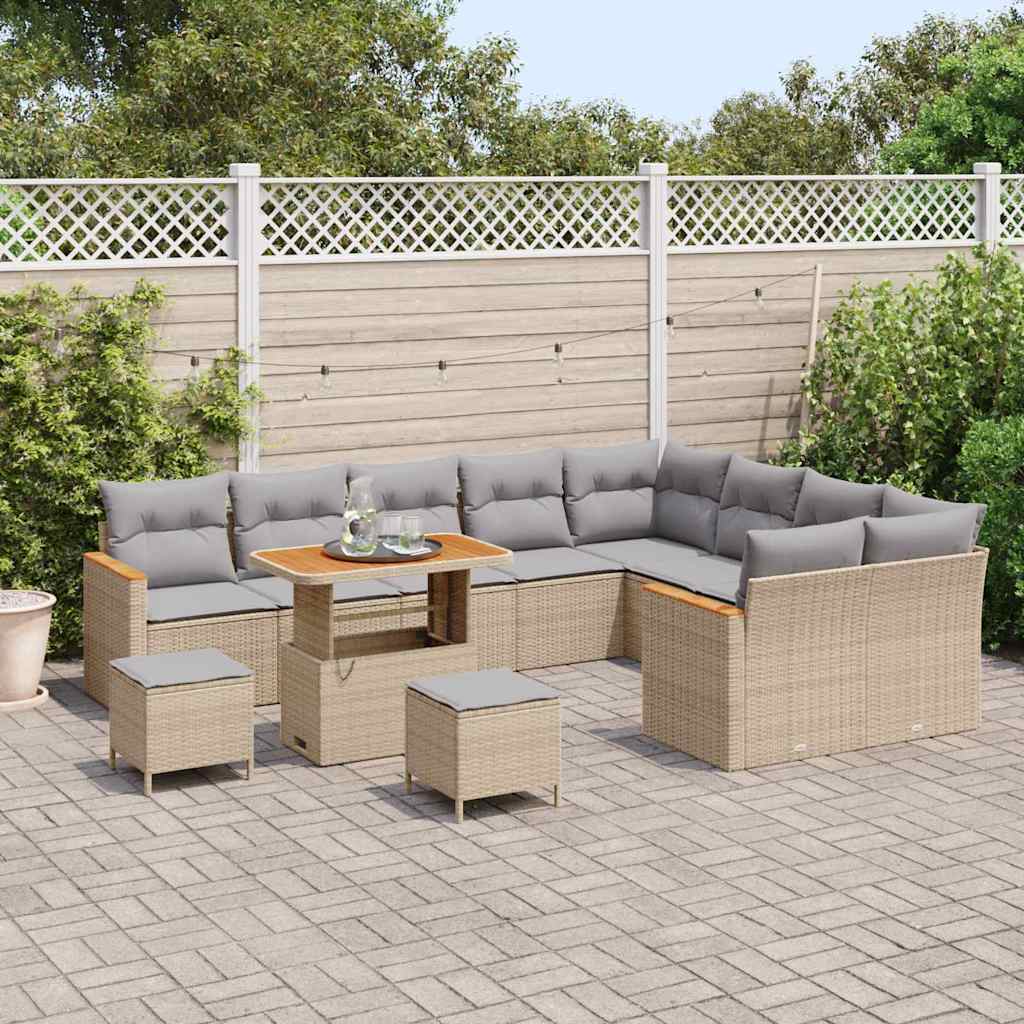 Tuin Sofa Set 12 st 9-Aantal zitplaatsen Beige Poly Rattan