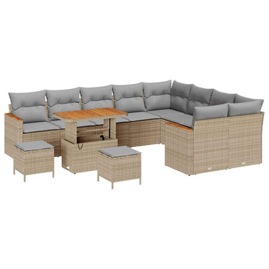 Tuin Sofa Set 12 st 9-Aantal zitplaatsen Beige Poly Rattan
