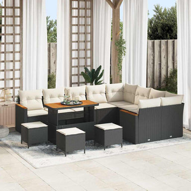 Tuin Sofa Set 13 st 9-Aantal zitplaatsen Zwart Poly Rattan
