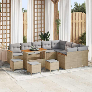Tuin Sofa Set 13 st 9-Aantal zitplaatsen Beige Poly Rattan