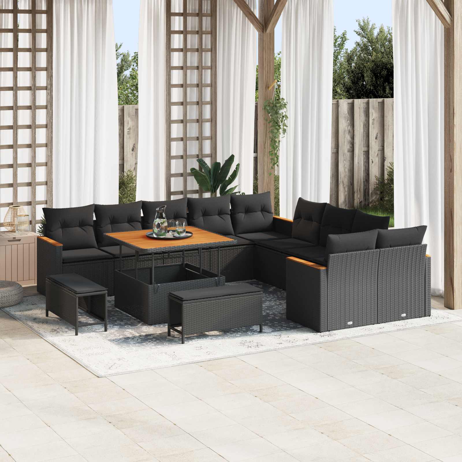 Tuinbankenset 13 st 12-Aantal zitplaatsen Zwart poly rattan