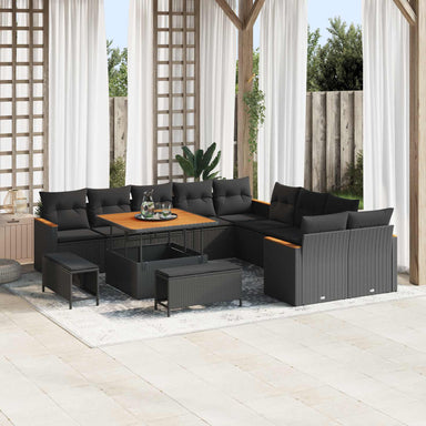Tuinbankenset 13 st 12-Aantal zitplaatsen Zwart poly rattan