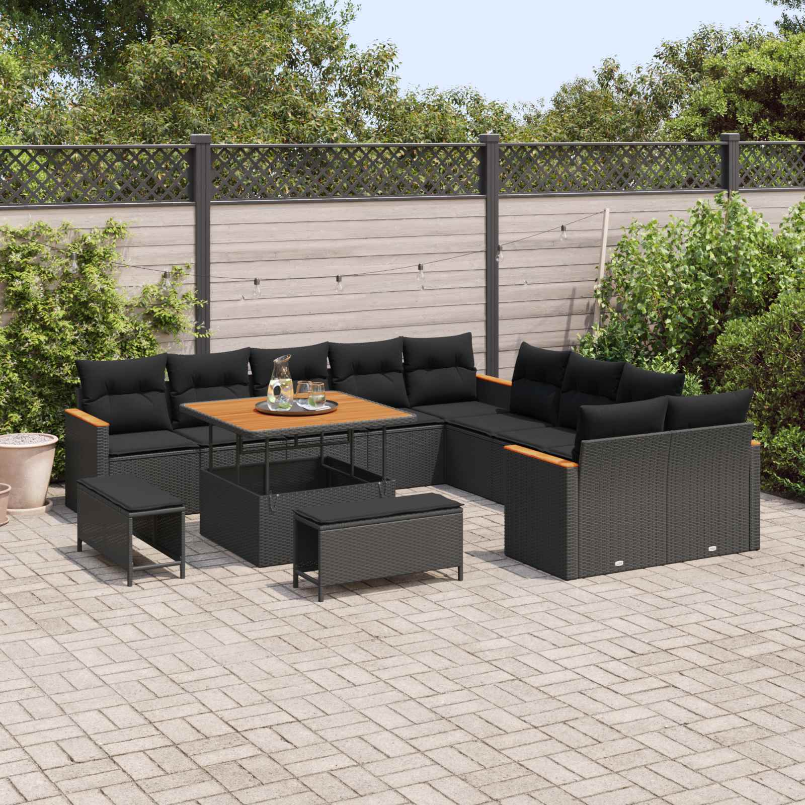 Tuinbankenset 13 st 12-Aantal zitplaatsen Zwart poly rattan