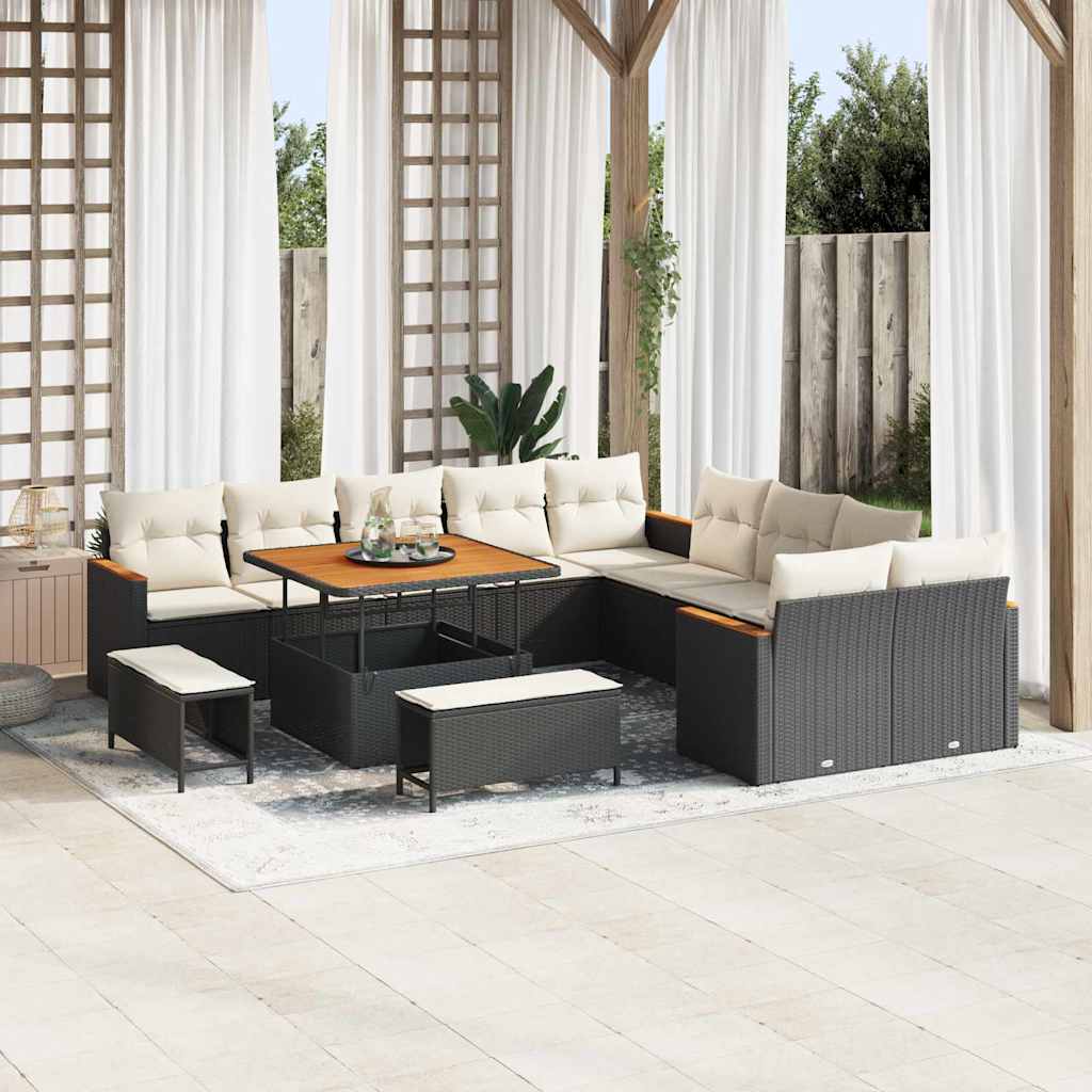 Tuinbankenset 13 st 12-Aantal zitplaatsen Zwart poly rattan