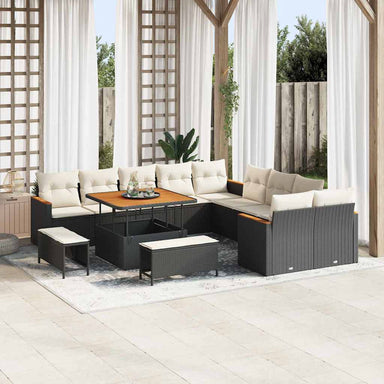 Tuinbankenset 13 st 12-Aantal zitplaatsen Zwart poly rattan