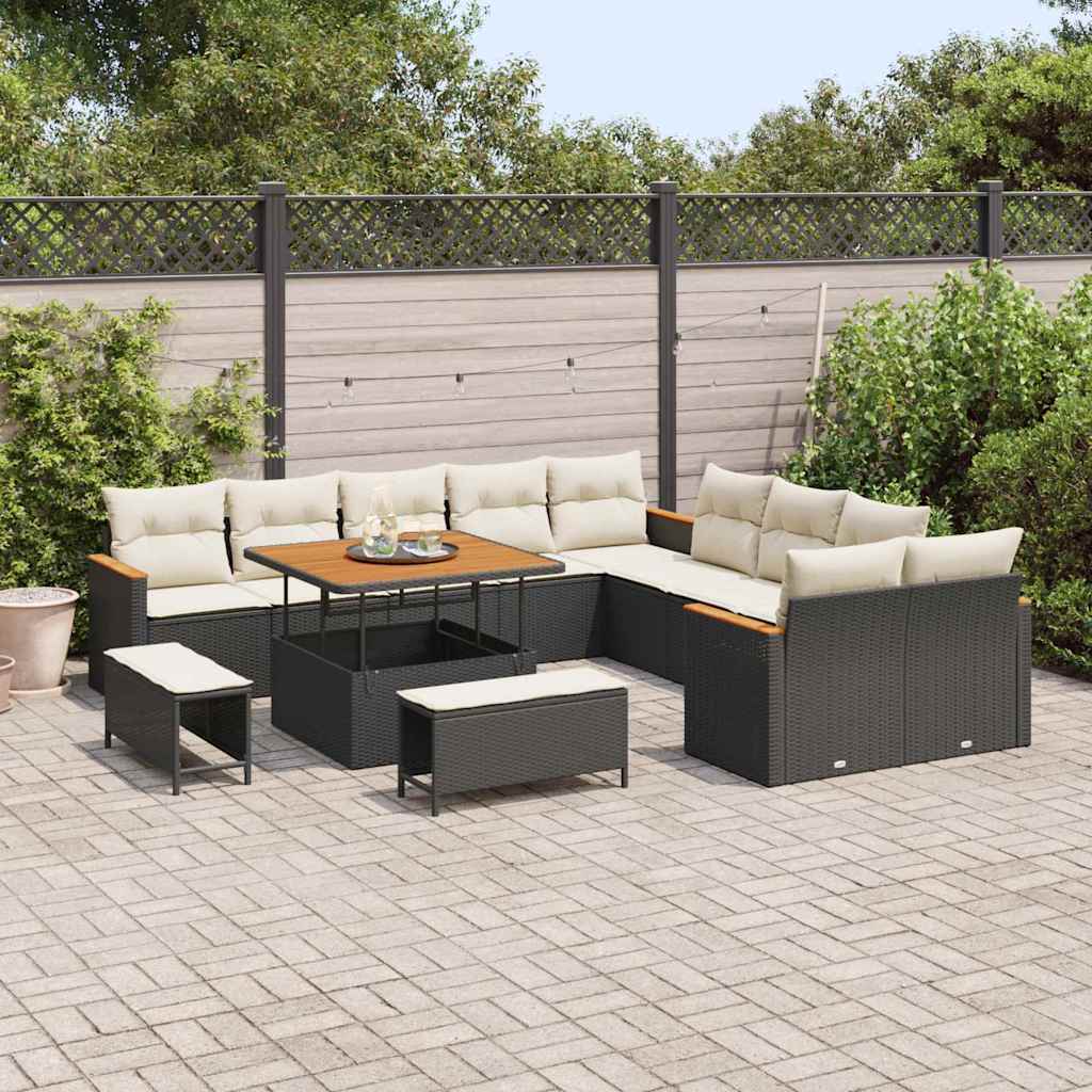 Tuinbankenset 13 st 12-Aantal zitplaatsen Zwart poly rattan