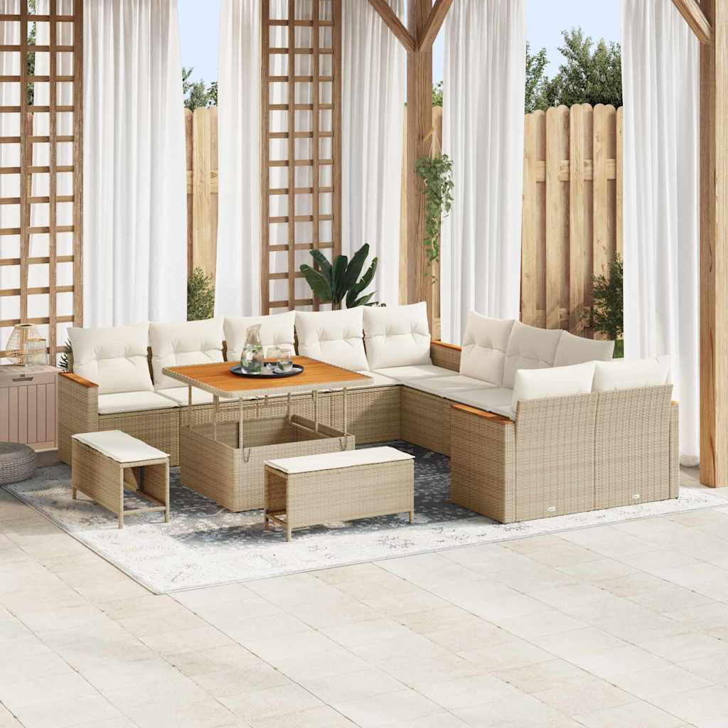 Tuinbankenset 13 st 12-Aantal zitplaatsen Beige poly rattan