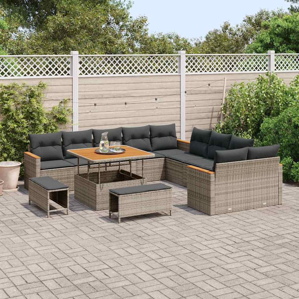 Tuinbankenset 13 st 12-Aantal zitplaatsen Grijs poly rattan