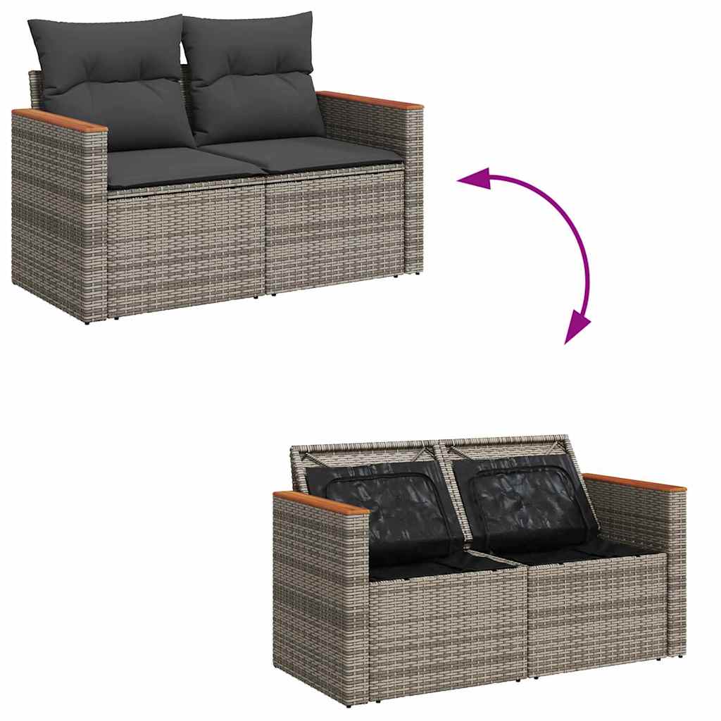 Tuinbankenset 13 st 12-Aantal zitplaatsen Grijs poly rattan