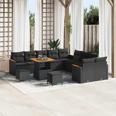Tuinbankenset 13 st 12-Aantal zitplaatsen Zwart poly rattan
