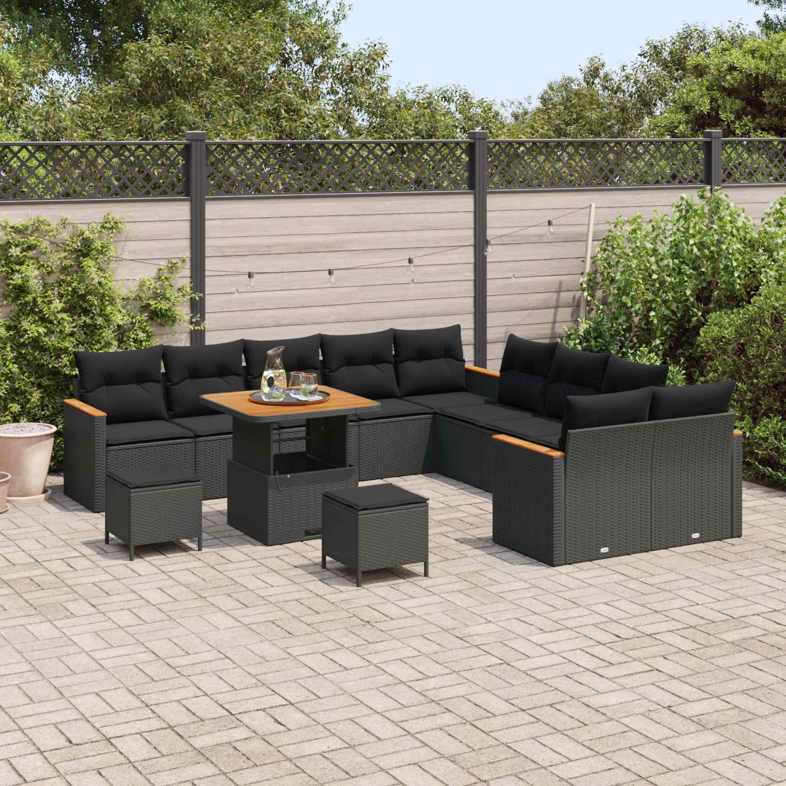 Tuinbankenset 13 st 12-Aantal zitplaatsen Zwart poly rattan