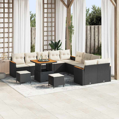 Tuinbankenset 13 st 12-Aantal zitplaatsen Zwart poly rattan