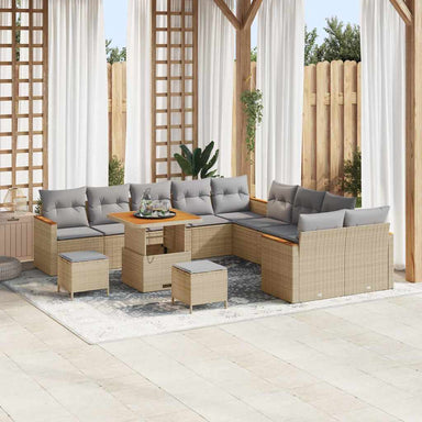 Tuinbankenset 13 st 12-Aantal zitplaatsen Beige poly rattan