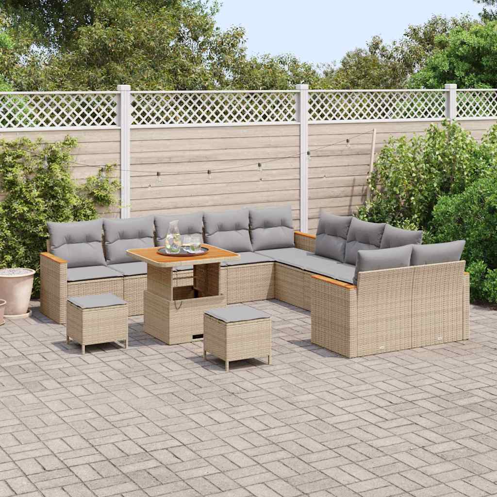 Tuinbankenset 13 st 12-Aantal zitplaatsen Beige poly rattan
