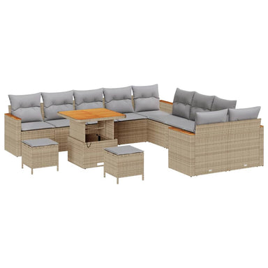 Tuinbankenset 13 st 12-Aantal zitplaatsen Beige poly rattan