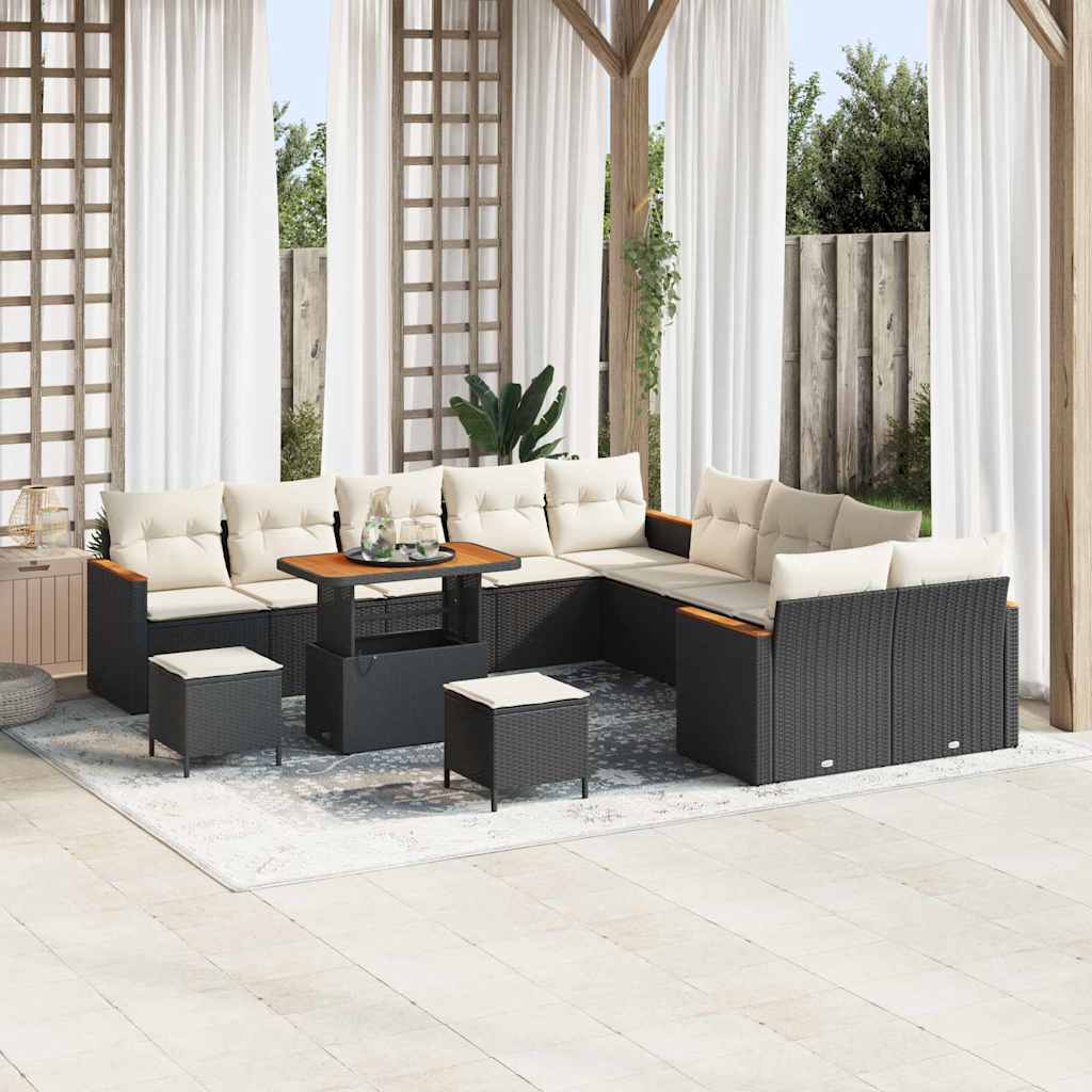 Tuinbankenset 13 st 12-Aantal zitplaatsen Zwart poly rattan