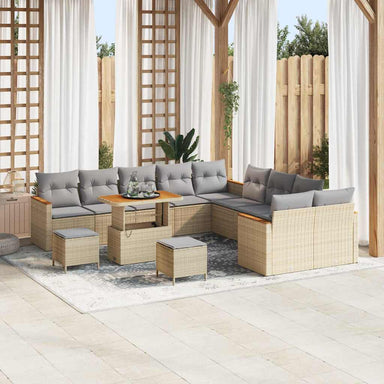 Tuinbankenset 13 st 12-Aantal zitplaatsen Beige poly rattan