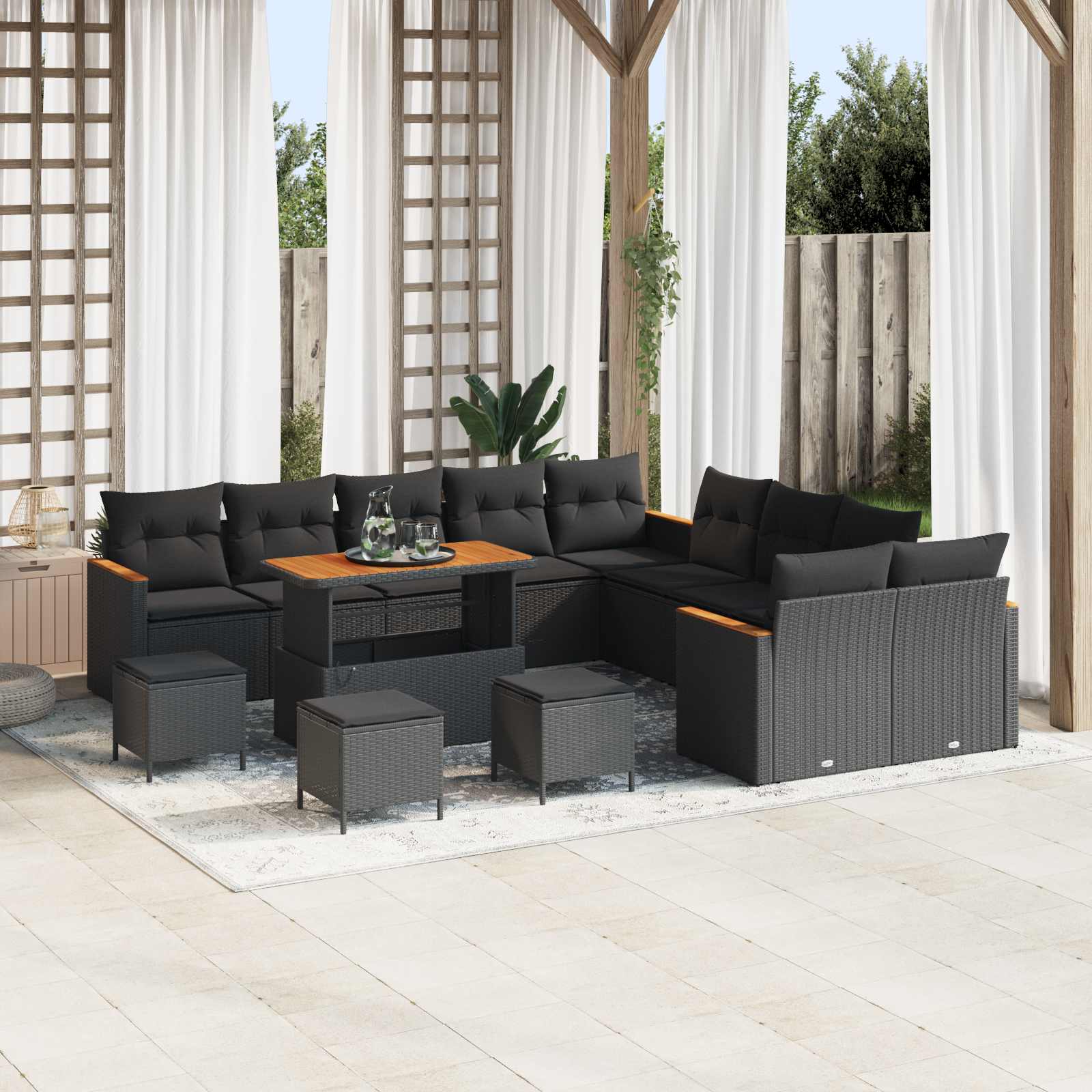 Tuinbankenset 14 st 12-Aantal zitplaatsen Zwart poly rattan