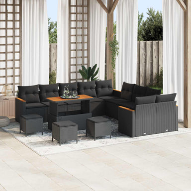 Tuinbankenset 14 st 12-Aantal zitplaatsen Zwart poly rattan