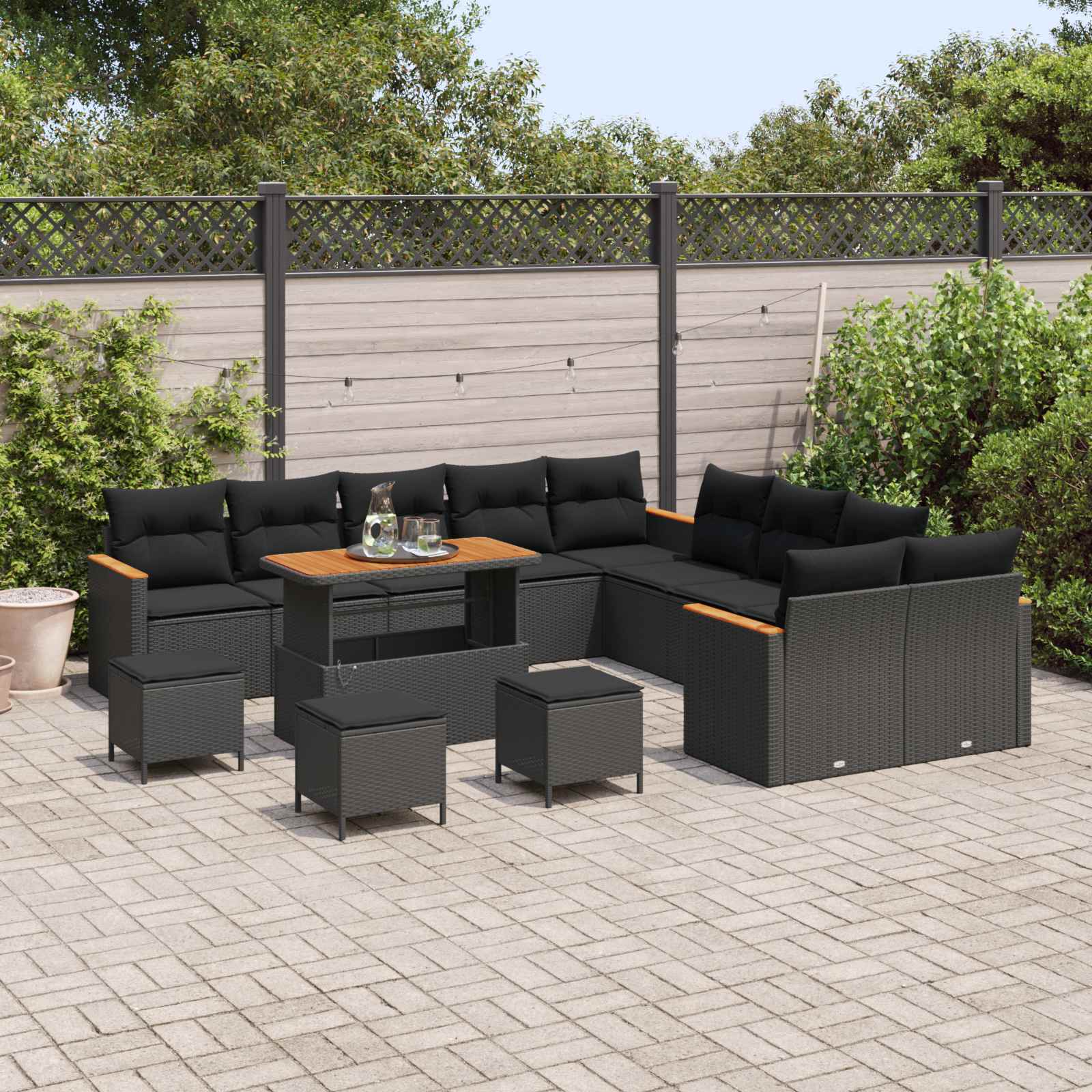 Tuinbankenset 14 st 12-Aantal zitplaatsen Zwart poly rattan