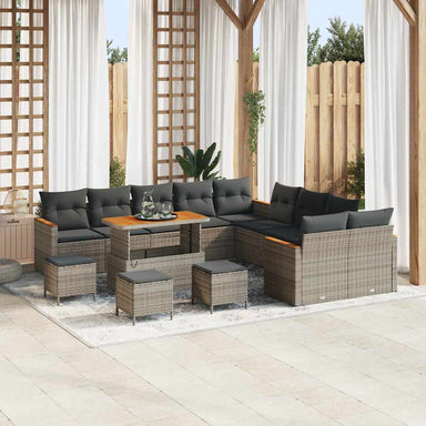 Tuinbankenset 18 st 12-Aantal zitplaatsen Grijs poly rattan