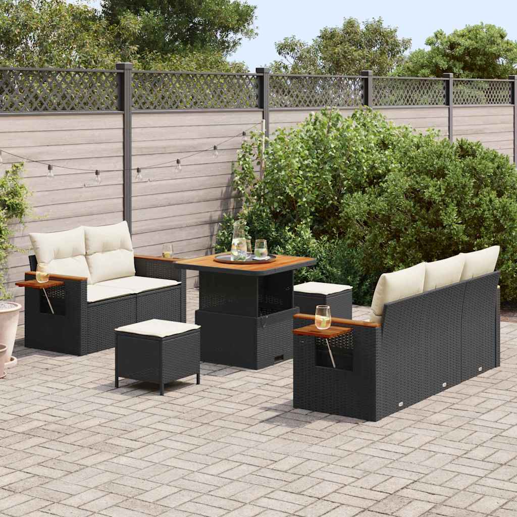 Tuinbankenset 10 st 7-Aantal zitplaatsen Zwart en Crème