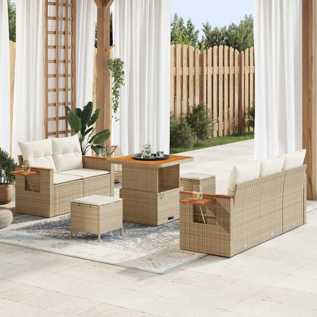 Tuinbankenset 10 st 7-Aantal zitplaatsen Beige en Crème