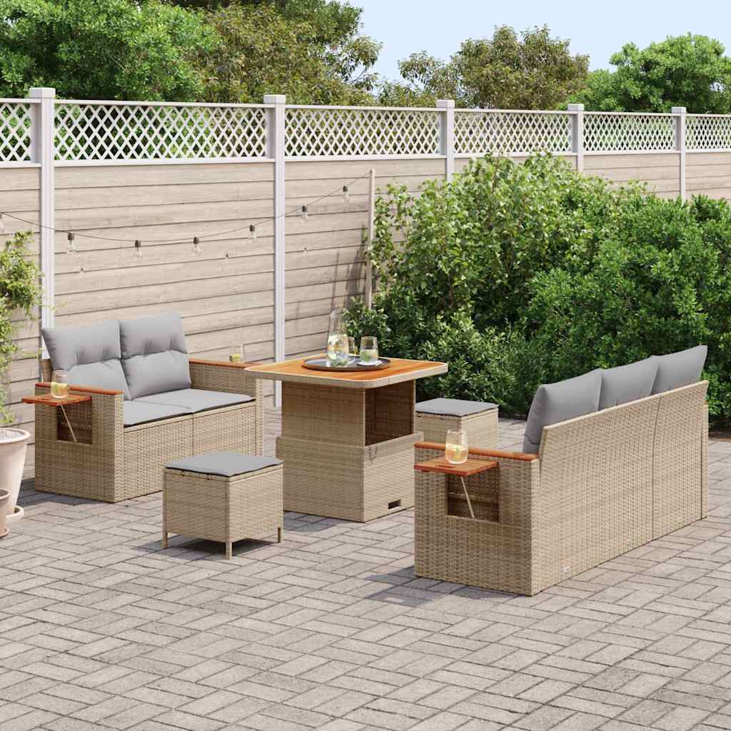 Tuinbankenset 10 st 7-Aantal zitplaatsen Beige en Licht Grijs