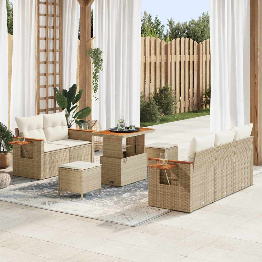 Tuinbankenset met kussen 10 pcs Beige en Crème poly rattan