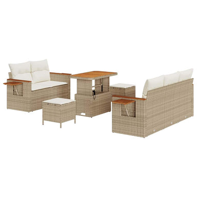 Tuinbankenset met kussen 10 pcs Beige en Crème poly rattan