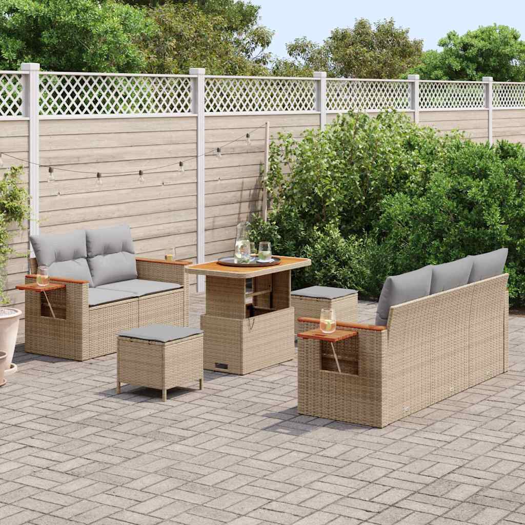 Tuinbankenset 10 st 7-Aantal zitplaatsen Beige en Licht Grijs