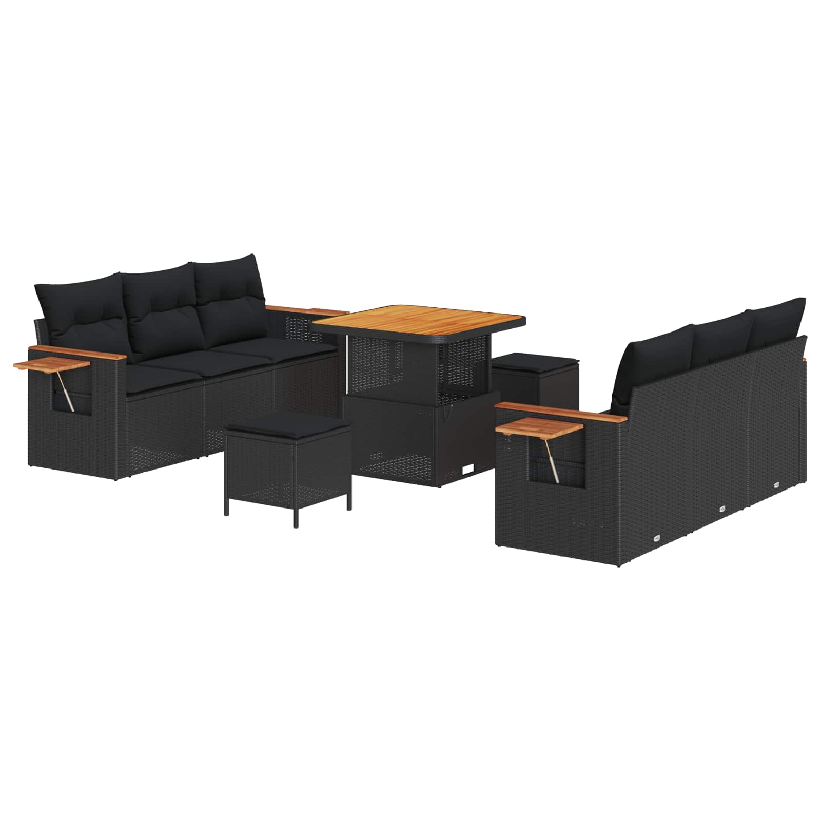 Tuinbankenset 11 st 8-Aantal zitplaatsen Zwart poly rattan