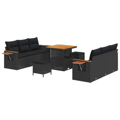 Tuinbankenset 11 st 8-Aantal zitplaatsen Zwart poly rattan