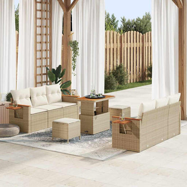 Tuinbankenset met kussen 11 pcs Beige en Crème poly rattan