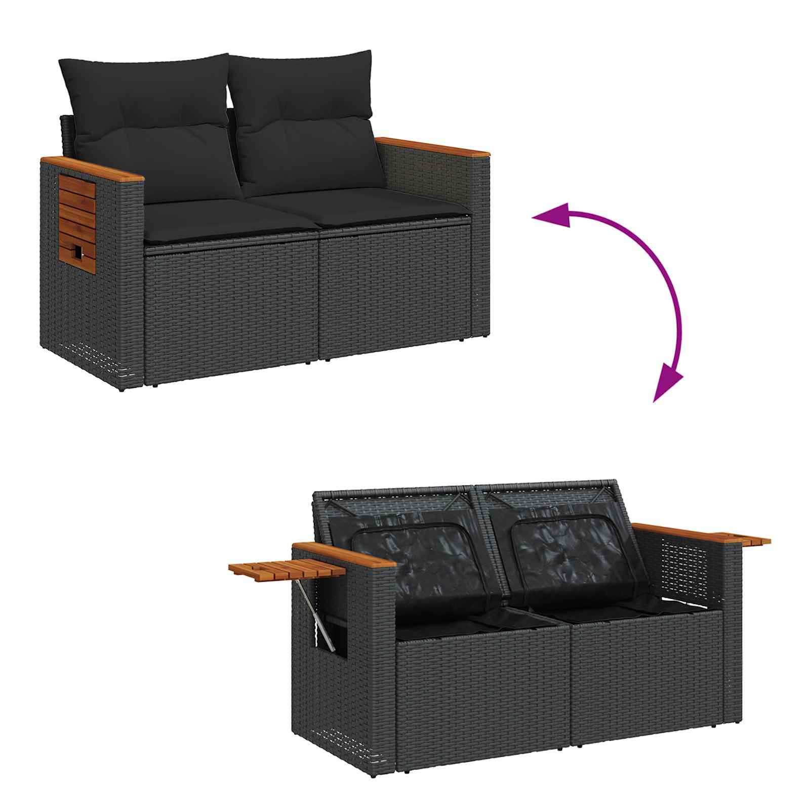 Tuinbankenset 13 st 9-Aantal zitplaatsen Zwart poly rattan