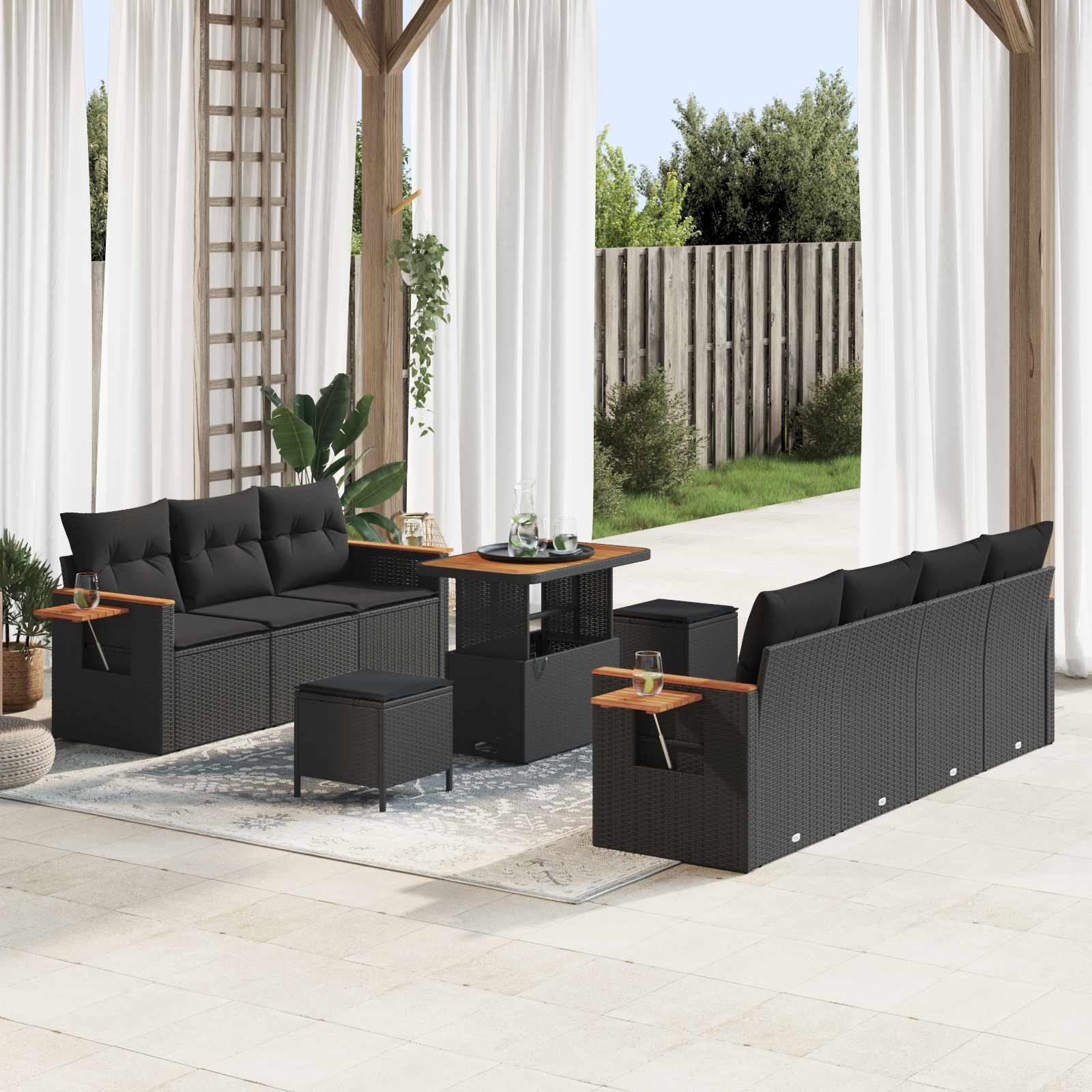 Tuinbankenset 13 st 9-Aantal zitplaatsen Zwart poly rattan